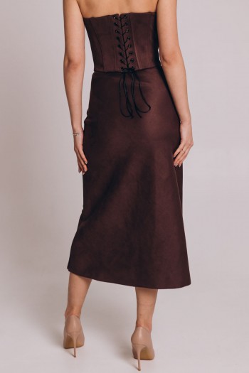 Спідниця із замші шоколадного кольору [063-1024]