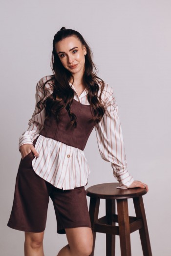 Корсет замшевий шоколадного кольору [083-1024]