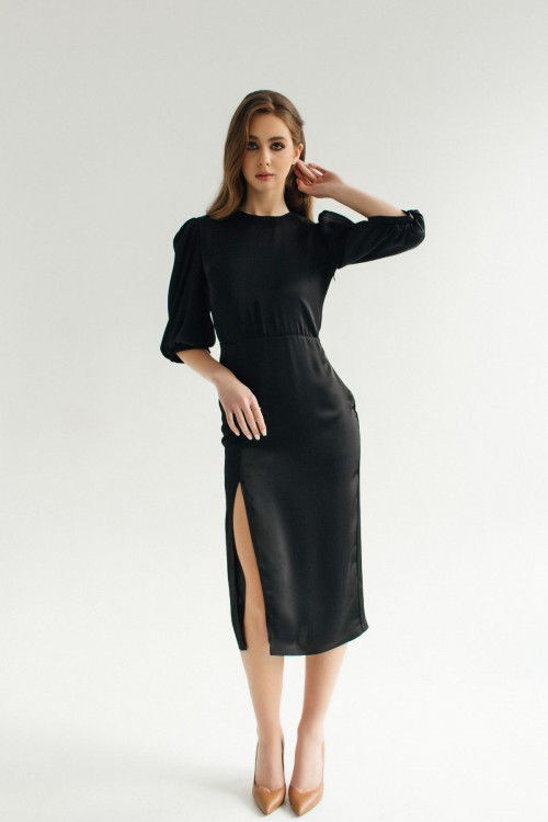 Платье черное шелковое миди 020-0723