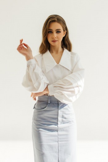Блуза с воротничком белая котоновая 031-0324