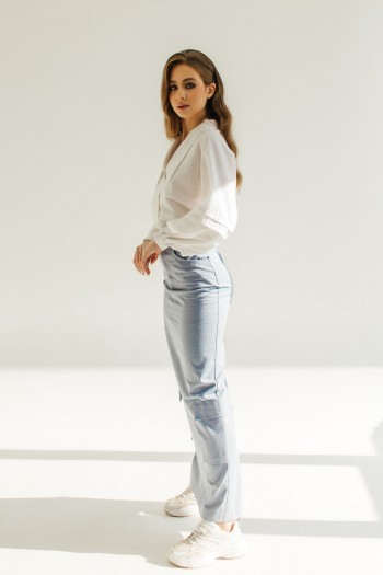 Блуза с воротничком белая котоновая 031-0324