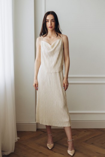 Костюм майка і спідниця кольору айворі  [094-0624]