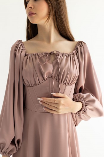 Сукня моко пишний рукав довжина міді [023-1023]