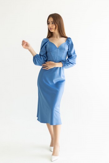 Платье голубое корсетом [026-0723]