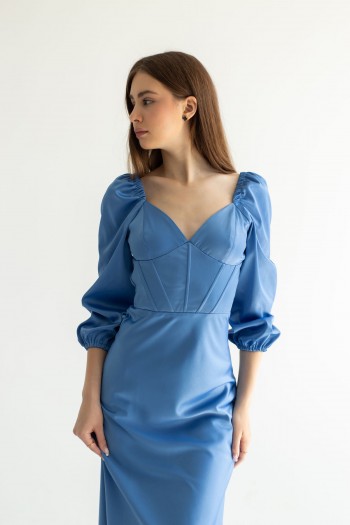 Платье голубое корсетом [026-0723]