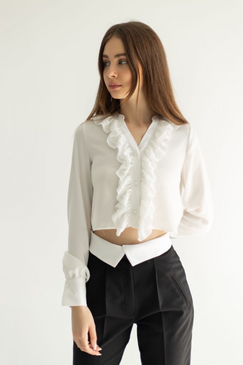 Блуза белая укороченная с рюшами [031-0224]