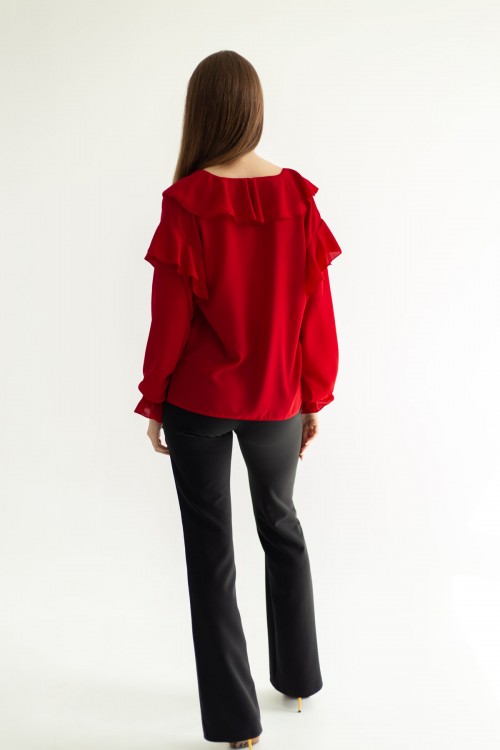 Блуза красная с рюшами [032-0823]