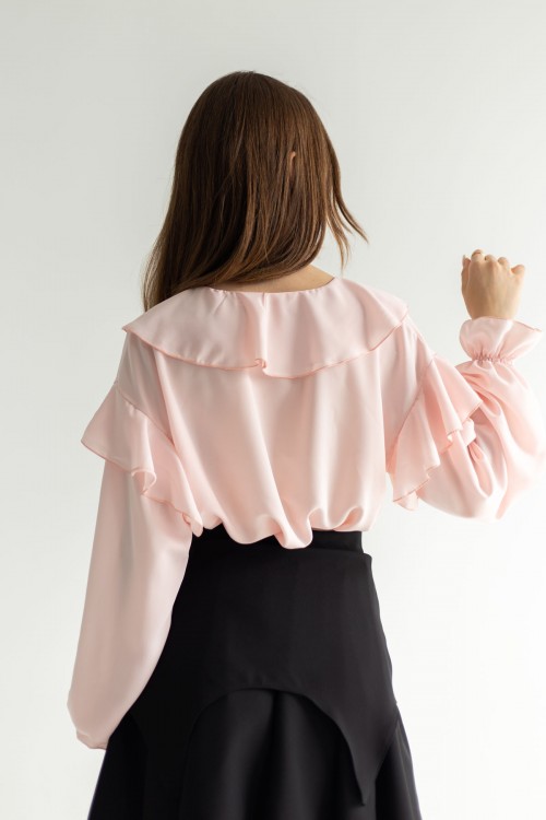Блуза розовая пудра с рюшами [032-0723]