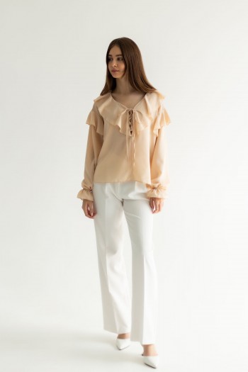 Блуза бежева з рюшами [033-0723]