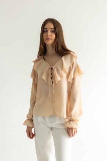 Блуза бежева з рюшами [033-0723]
