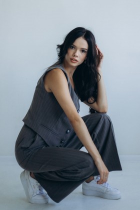 Костюм жилетка і штани в полоску сірий [099-0824]