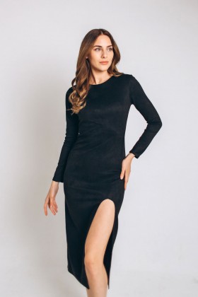 Платье замшевое черное меди с распоркой [020-0324]