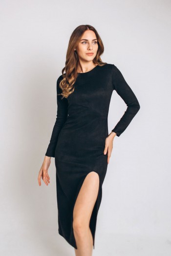 Платье замшевое черное меди с распоркой [020-0324]