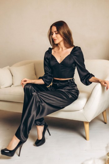 Брюки черные в королевском атласе [070-1123]