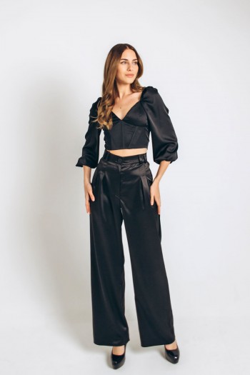 Брюки черные в королевском атласе [070-1123]