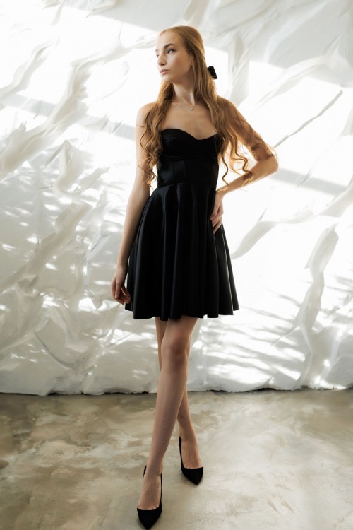 Сукня корсетна атласна чорна "Надія" [020-0825]