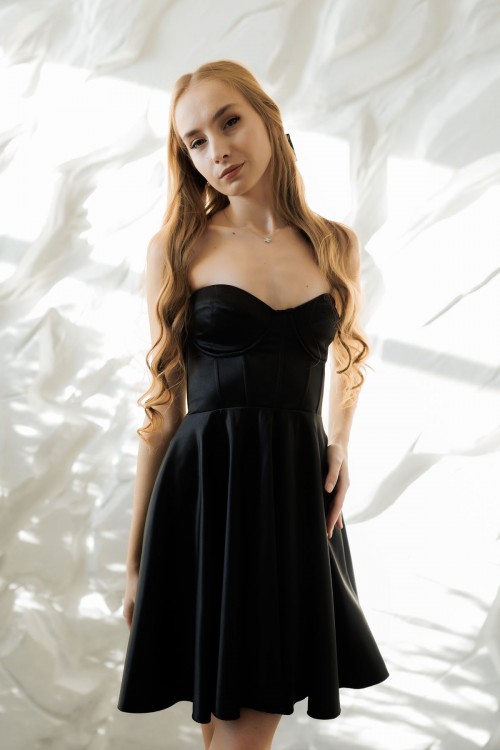 Сукня корсетна атласна чорна "Надія" [020-0825]