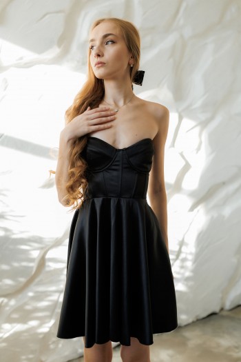 Сукня корсетна атласна чорна "Надія" [020-0825]