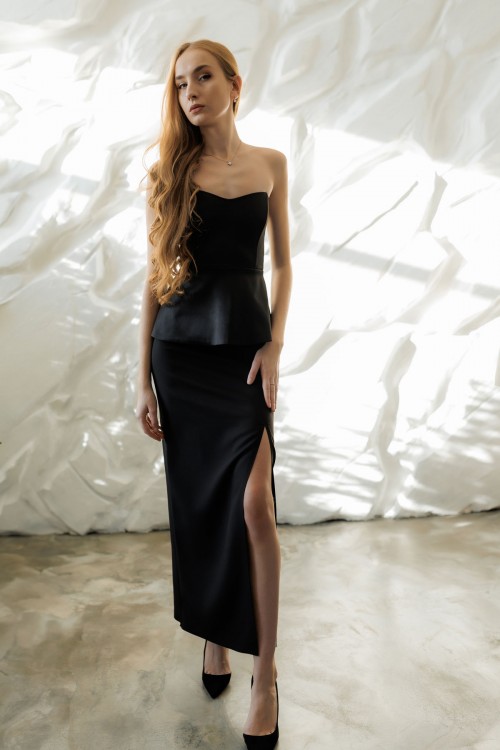  Корсет атласний чорний "Баска" [080-0525]