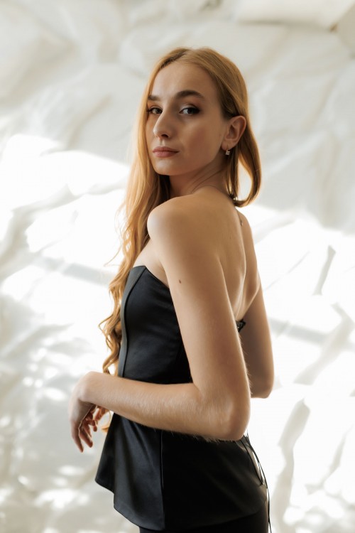  Корсет атласний чорний "Баска" [080-0525]