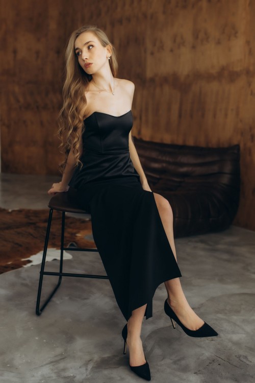  Корсет атласний чорний "Баска" [080-0525]