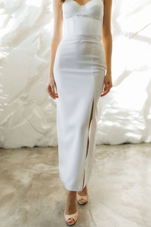 Спідниця біла з розпіркою "Максі" [061-0224]