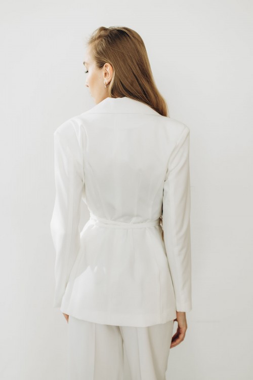 Жакет виталенный с поясом белый "Мілана" [101-0825]