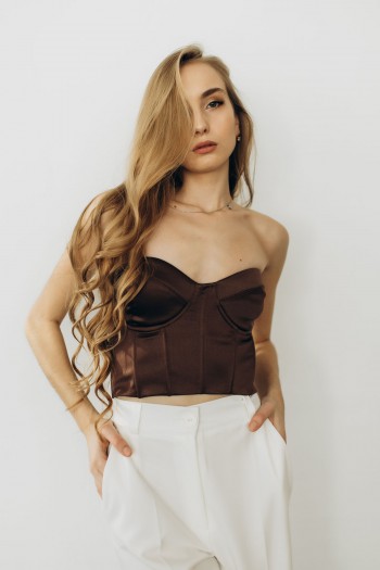 Корсет атласний шоколадний  "Грація" [083-1125]