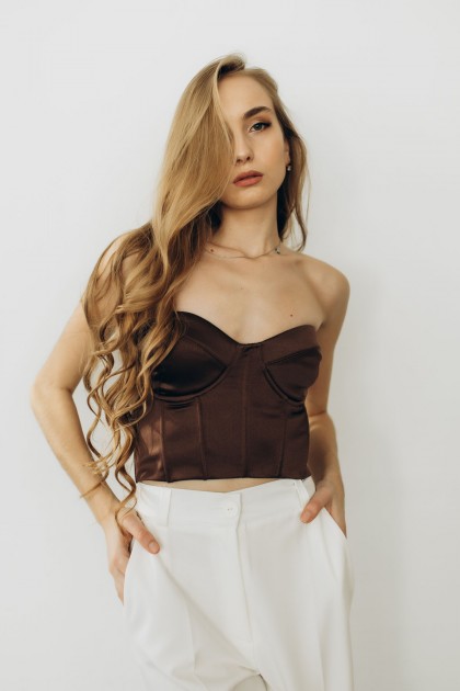 Корсет атласний шоколадний  "Грація" [083-1125]