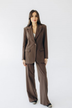 Костюм шоколадный пиджак с поясом и брюки прямого кроя "Милана"   [093-0825]