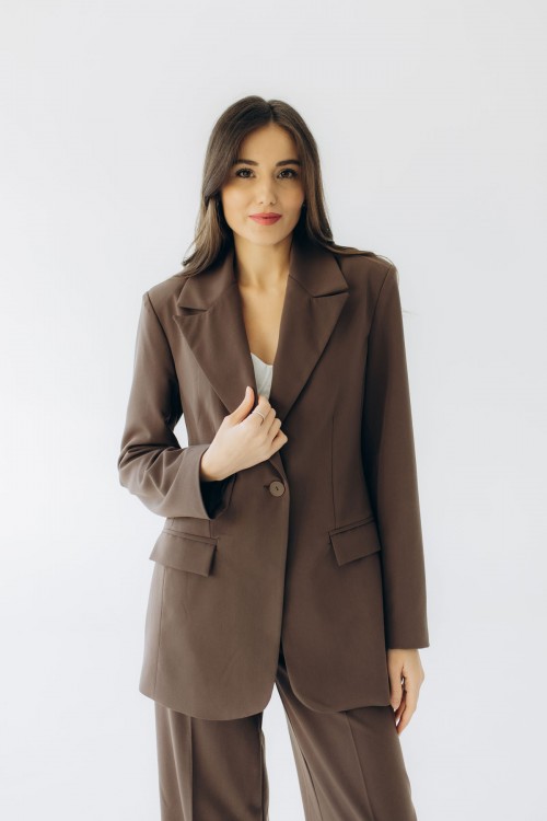 Жакет виталений із поясом шоколадний  "Мілана" [103-0825]