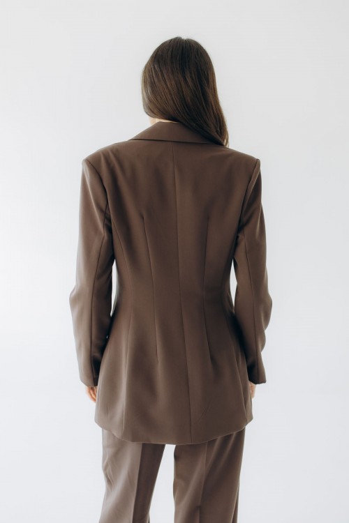 Жакет виталений із поясом шоколадний  "Мілана" [103-0825]