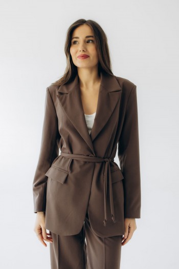 Жакет виталенный с поясом шоколадный "Милана" [103-0825]