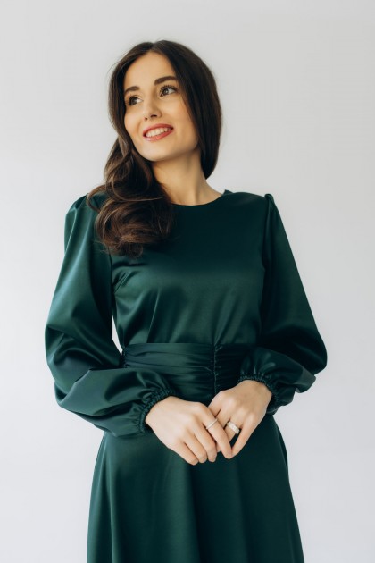  Сукня атласна довжини максі смарагдова "Анна" [015-1125]