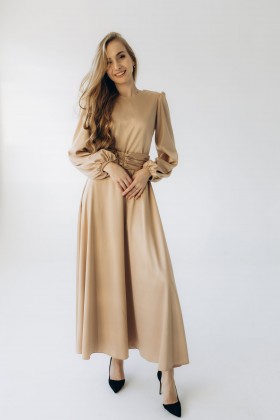 Сукня атласна довжини максі бежева "Анна" [013-1225]