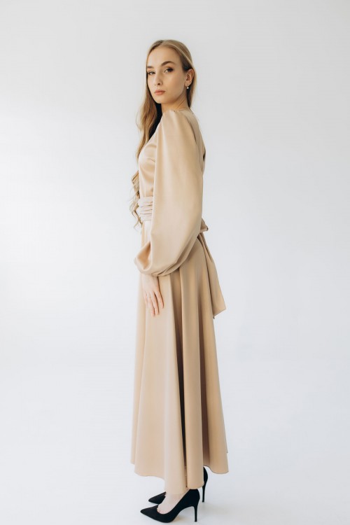 Сукня атласна довжини максі бежева "Анна" [013-1225]