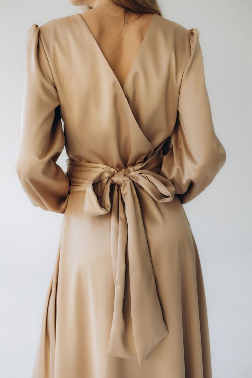 Сукня атласна довжини максі бежева "Анна" [013-1225]