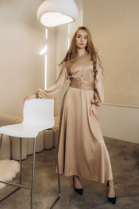 Сукня атласна довжини максі бежева "Анна" [013-1225]