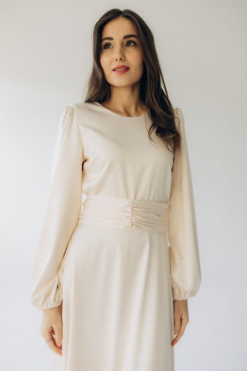 Платье атласное длины макси айвори "Анна" [013-1125]