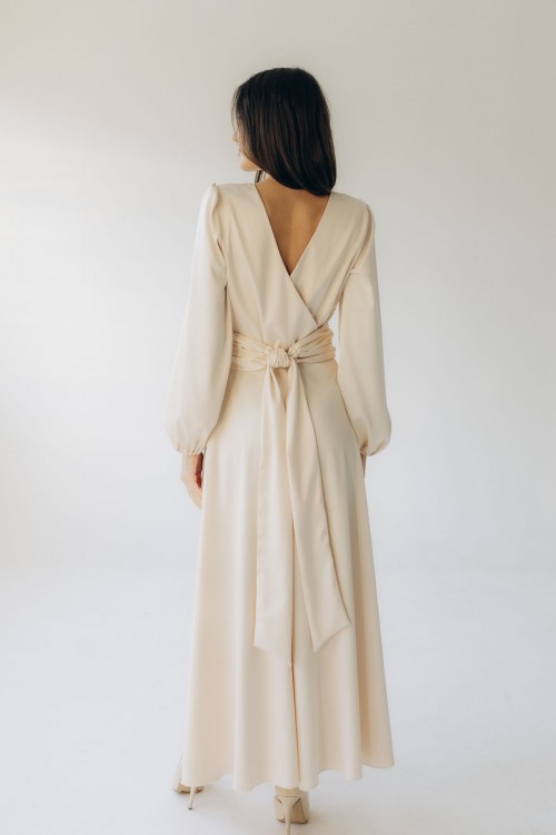 Сукня атласна довжини максі айворі "Анна" [013-1125]