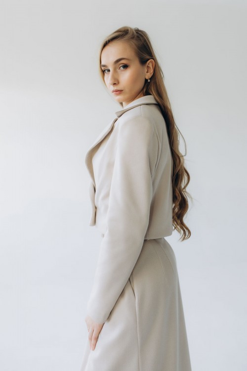  Жакет кашемировый бежевый укороченный "София"[103-1125]