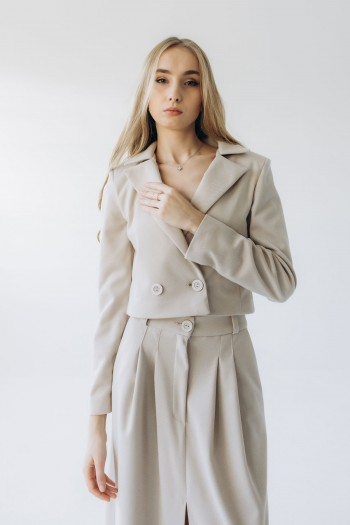  Жакет кашемировый бежевый укороченный "София"[103-1125]