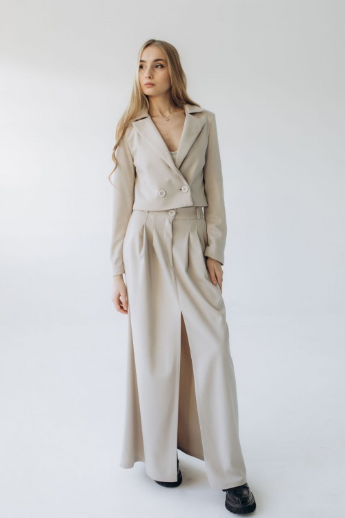  Жакет кашемировый бежевый укороченный "София"[103-1125]