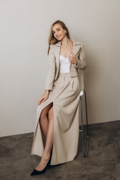 Спідниця кашемірова максі бежева "Софія"[063-1125] 