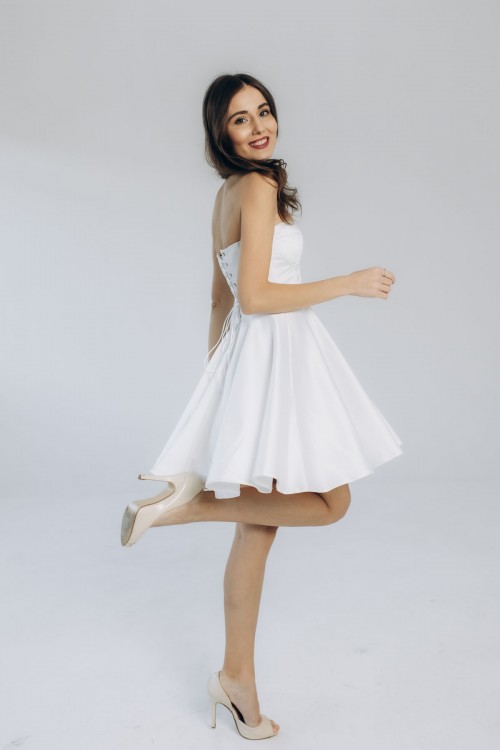 Платье корсетное атласное белое "Надия" [021-0825]