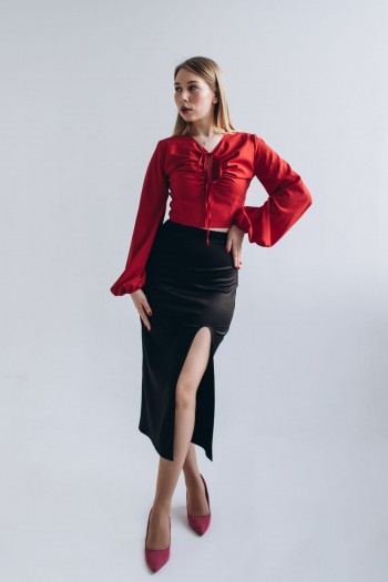 Блуза красная софтовая с завязкой [032-1223]