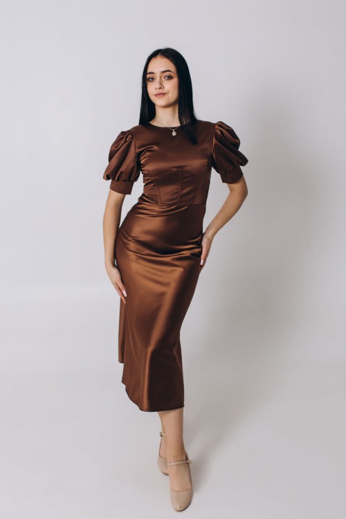 Сукня шоколадного кольору шовкова  [023-0424]