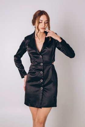 Платье-пиджак черное атласное [020-0224]
