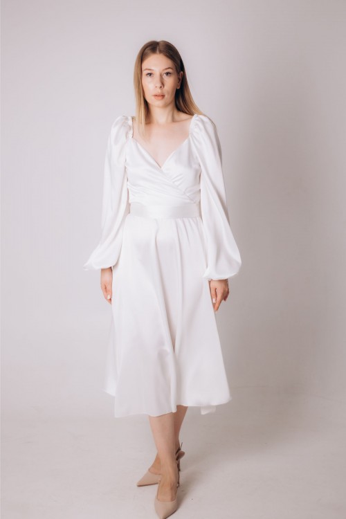 Сукня біла довжини міді верх запах [021-1223]