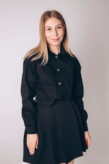 Сорочка чорна укорочена котонова [030-0923]